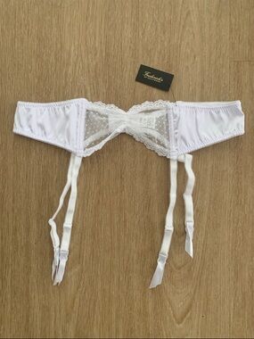 Frederick's of Hollywood White Lace Sheer Dot Garter Belt